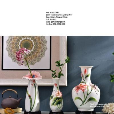 BÌNH THỦ CÔNG HOA LY ĐẮP NỔI